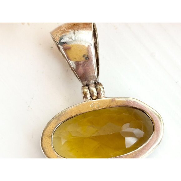 Natural Olive Quartz Gemstone Modernist Sterling Silver 925 Vintage Pendant - Picture 4 of 9